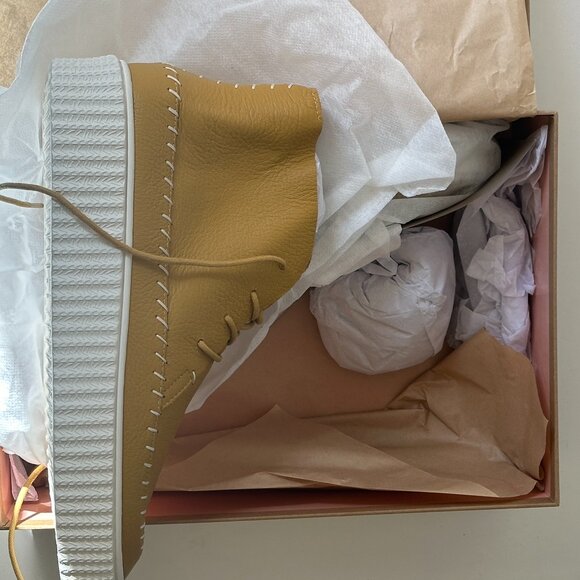 Charlotte Stone Leather Sneakers, style Darcy, color dijon, size 10 - Picture 3 of 6